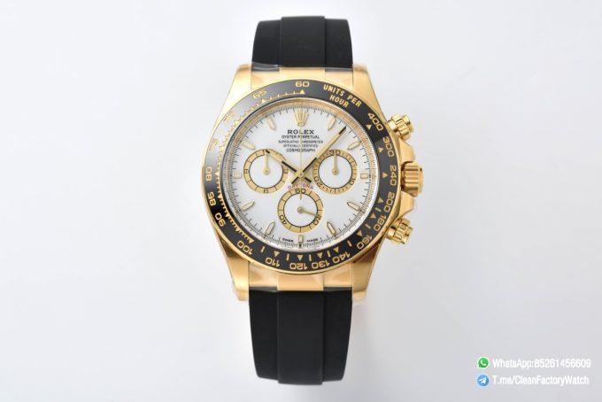 Clean Factory Daytona 126518 White Dial Yellow Gold Case Black Ceramic Bezel SH4131 Movement Oysterflex Strap 01