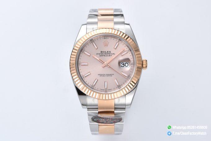 Clean Datejust 126331 41mm Rose Gold Sundust Dial with Stick Markers Rose Gold Bezel 904L Steel Case 3235 Movement Two Tone Oyster Bracelet 01