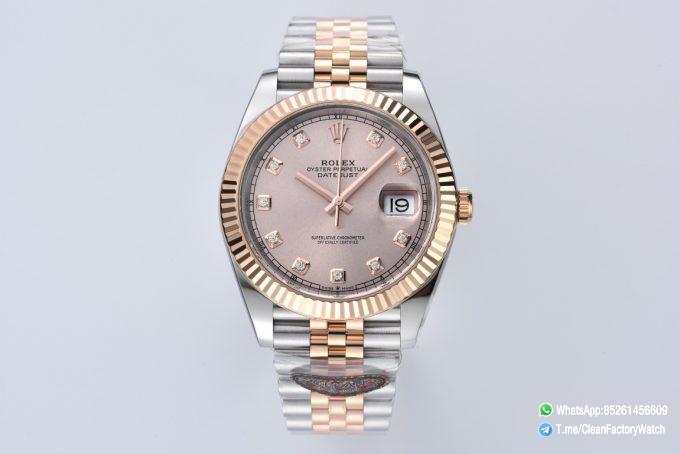 Clean Datejust 126331 41mm Rose Gold Sundust Dial with diamond Markers Rose Gold Bezel 3235 Movement Two Tone Jubilee Bracelet 01