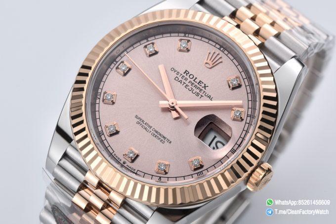 Clean Datejust 126331 41mm Rose Gold Sundust Dial with diamond Markers Rose Gold Bezel 3235 Movement Two Tone Jubilee Bracelet 02