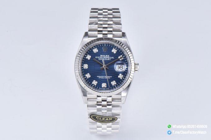 Clean Factory Datejust 126234 36mm Blue Motif Dial with Diamonds Markers 3235 Movement Jubilee Bracelet 01