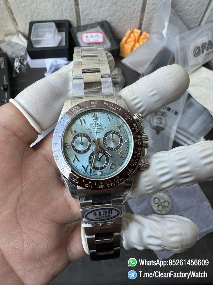 Clean Factory Watch Daytona 116506 Ice Blue Dial Arabic Hour Markers 904L Steel Case Bracelet DD4130 Movement 01
