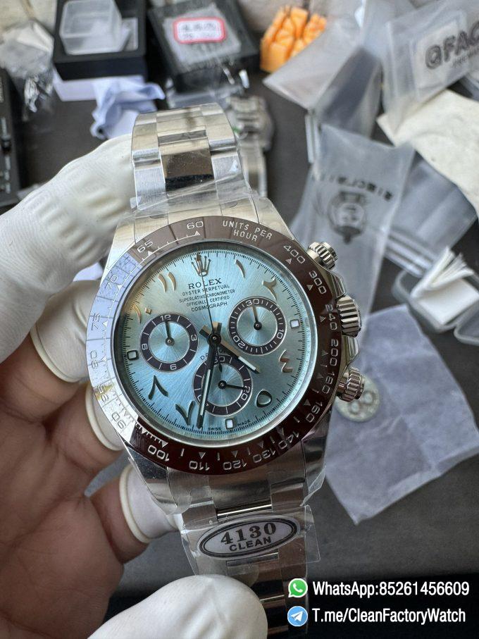 Clean Factory Watch Daytona 116506 Ice Blue Dial Arabic Hour Markers 904L Steel Case Bracelet DD4130 Movement 02
