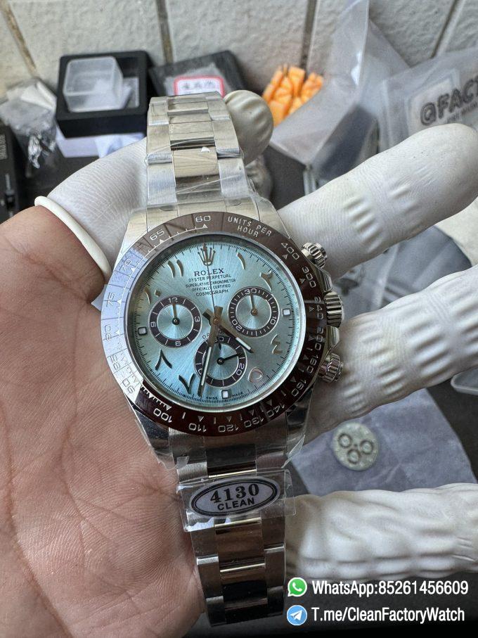 Clean Factory Watch Daytona 116506 Ice Blue Dial Arabic Hour Markers 904L Steel Case Bracelet DD4130 Movement 03