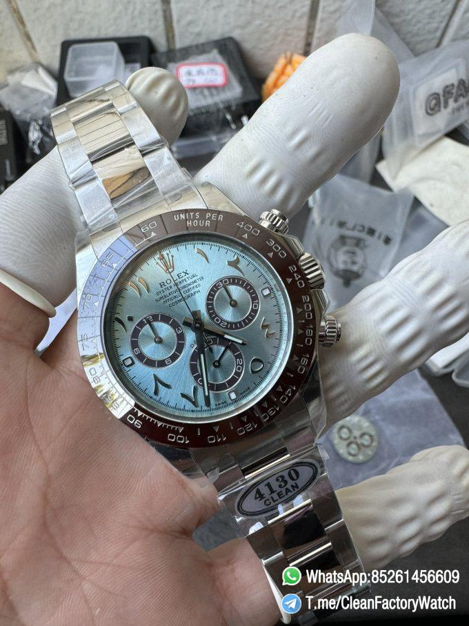 Clean Factory Watch Daytona 116506 Ice Blue Dial Arabic Hour Markers 904L Steel Case Bracelet DD4130 Movement 04