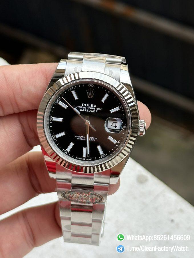 Clean Factory Watch Rolex Datejust 41mm 126334 Black Dial Fluted Bezel Luminous Hour Markers Oyster Bracelet SH3235 Movement 01